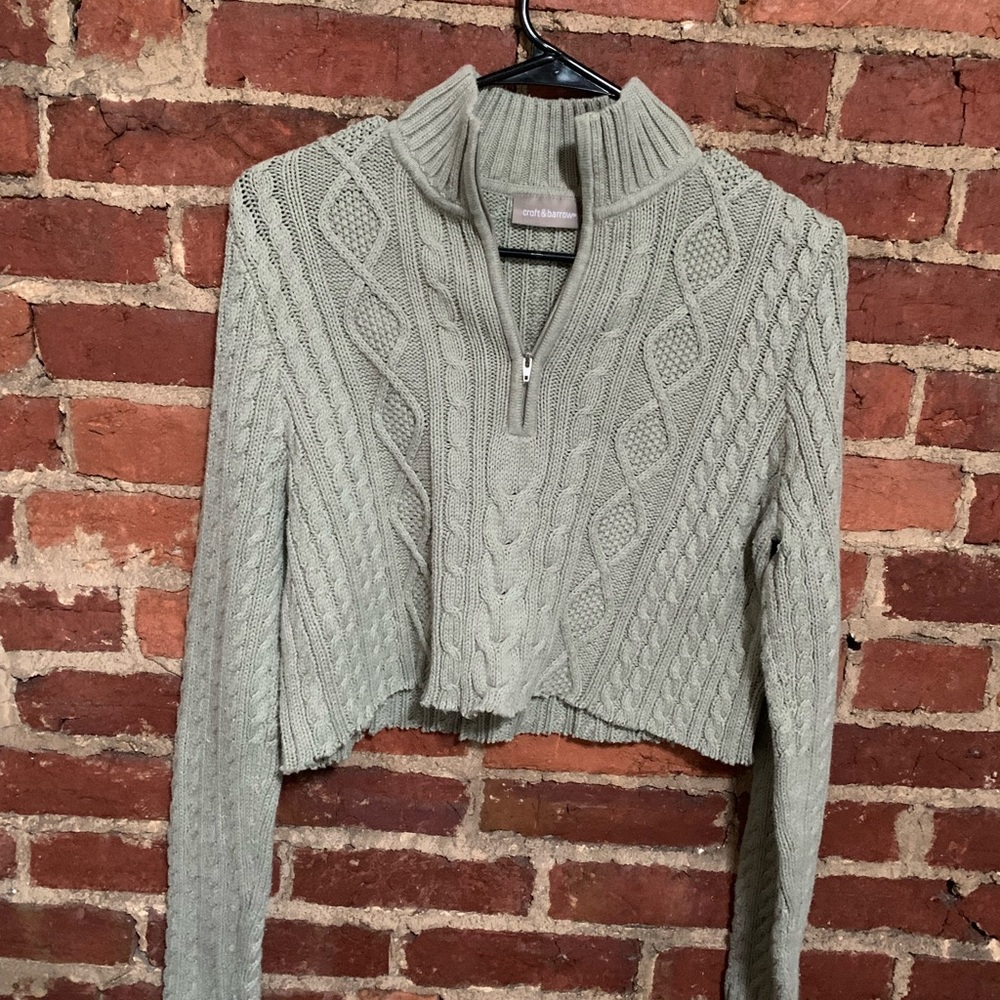 Croft & Barrow Sage Green Cable Knit Turtleneck Sweater